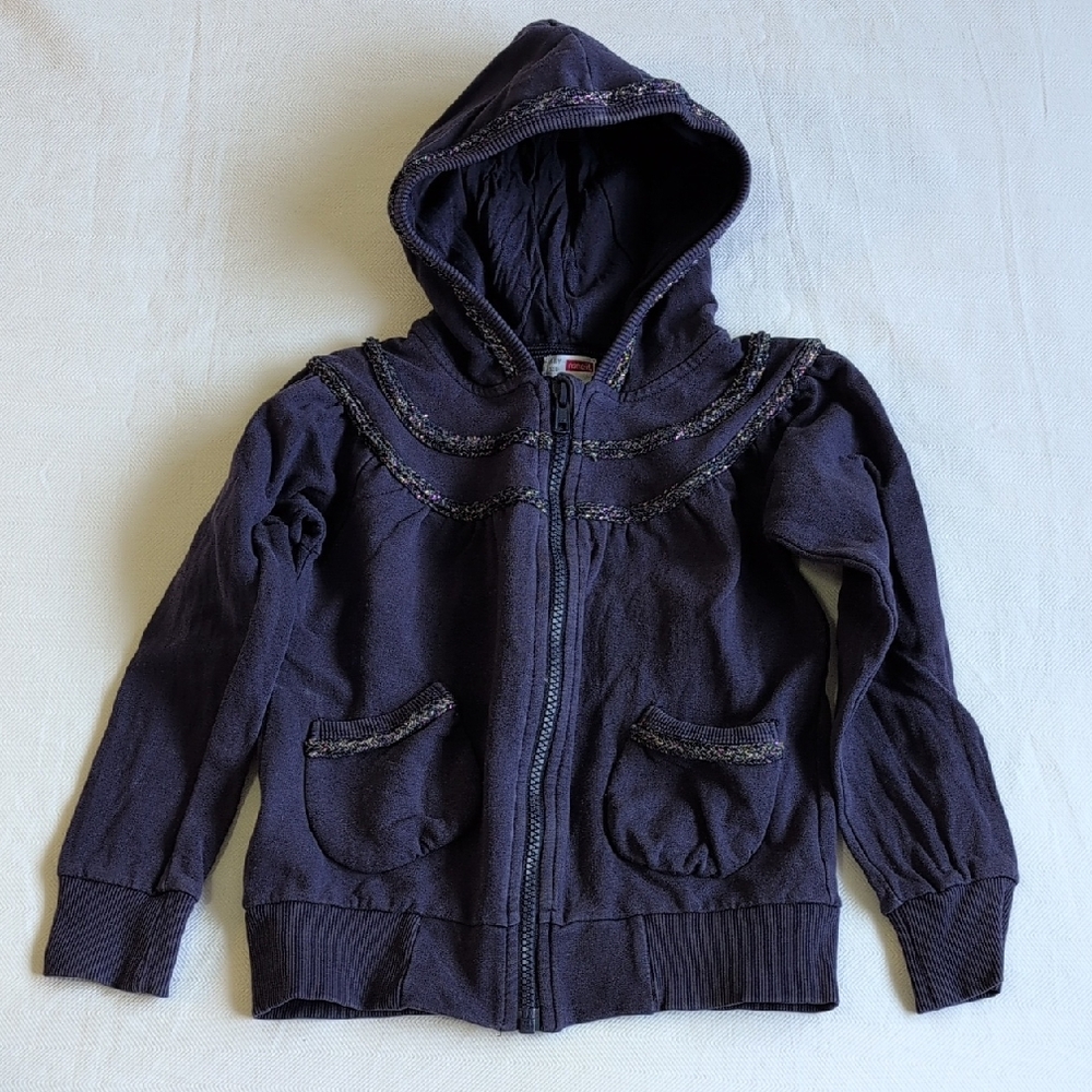 name it sparkle trim navy blue cotton zip-up hoodie sweatshirt 5-6 YRS girls